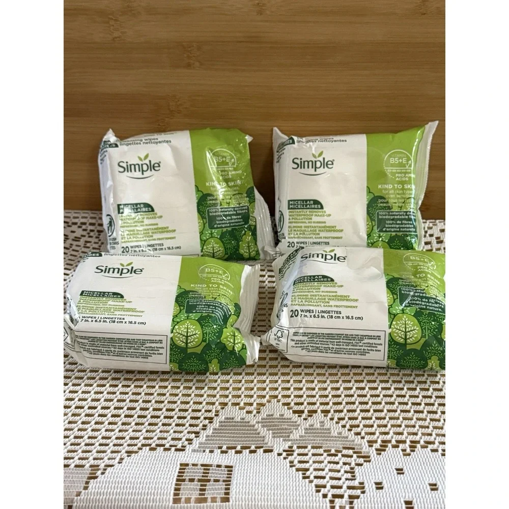 Simple Kind To Skin Cleansing Makeup Remover Wipes - Vegan Facial Cleanser...